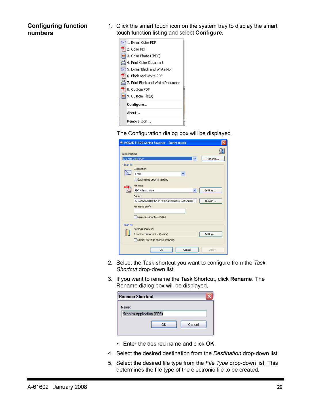 Kodak A-61602 manual Configuring function, Numbers 