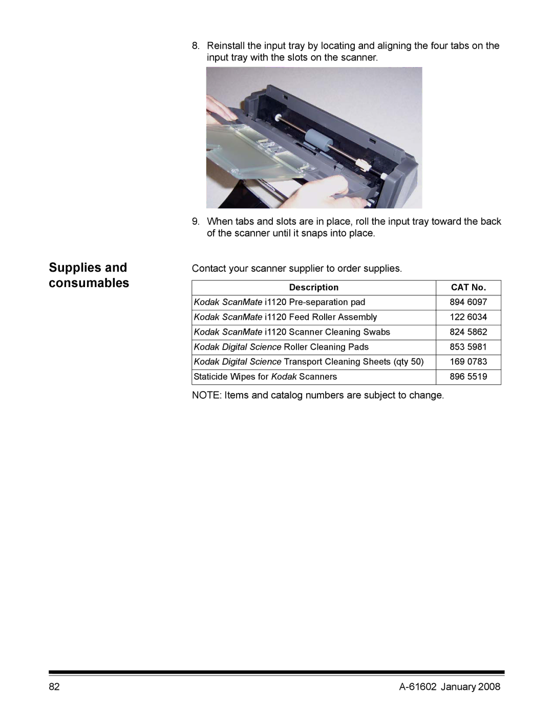 Kodak A-61602 manual Supplies and consumables 