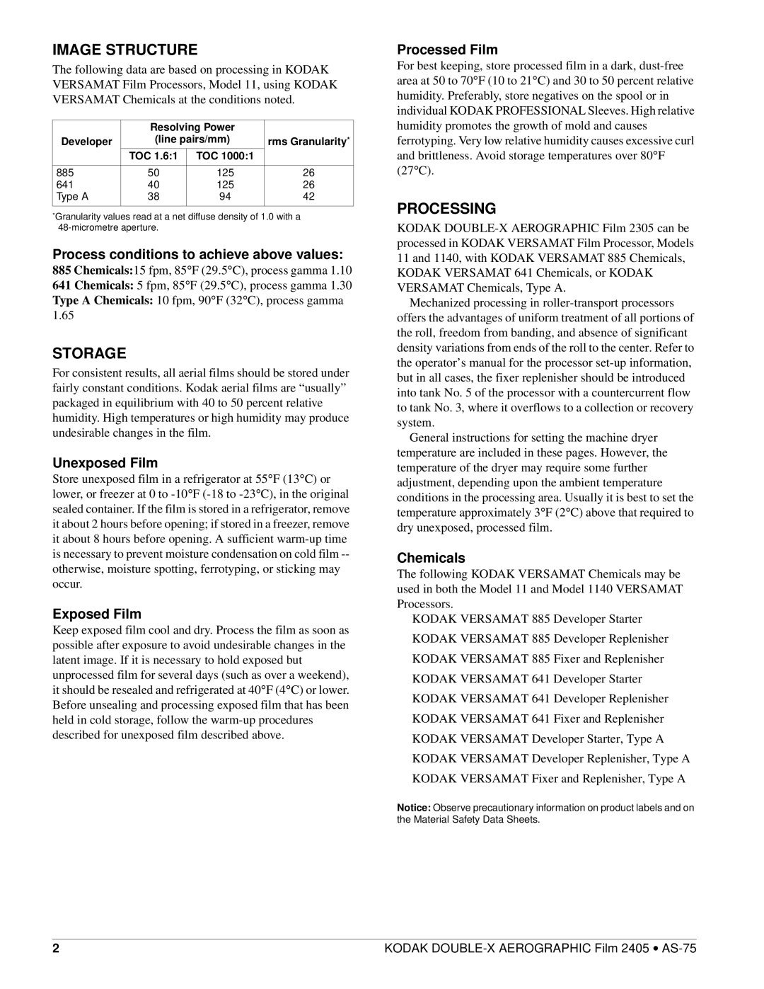 Kodak AS-75 manual Image Structure, Storage, Processing 