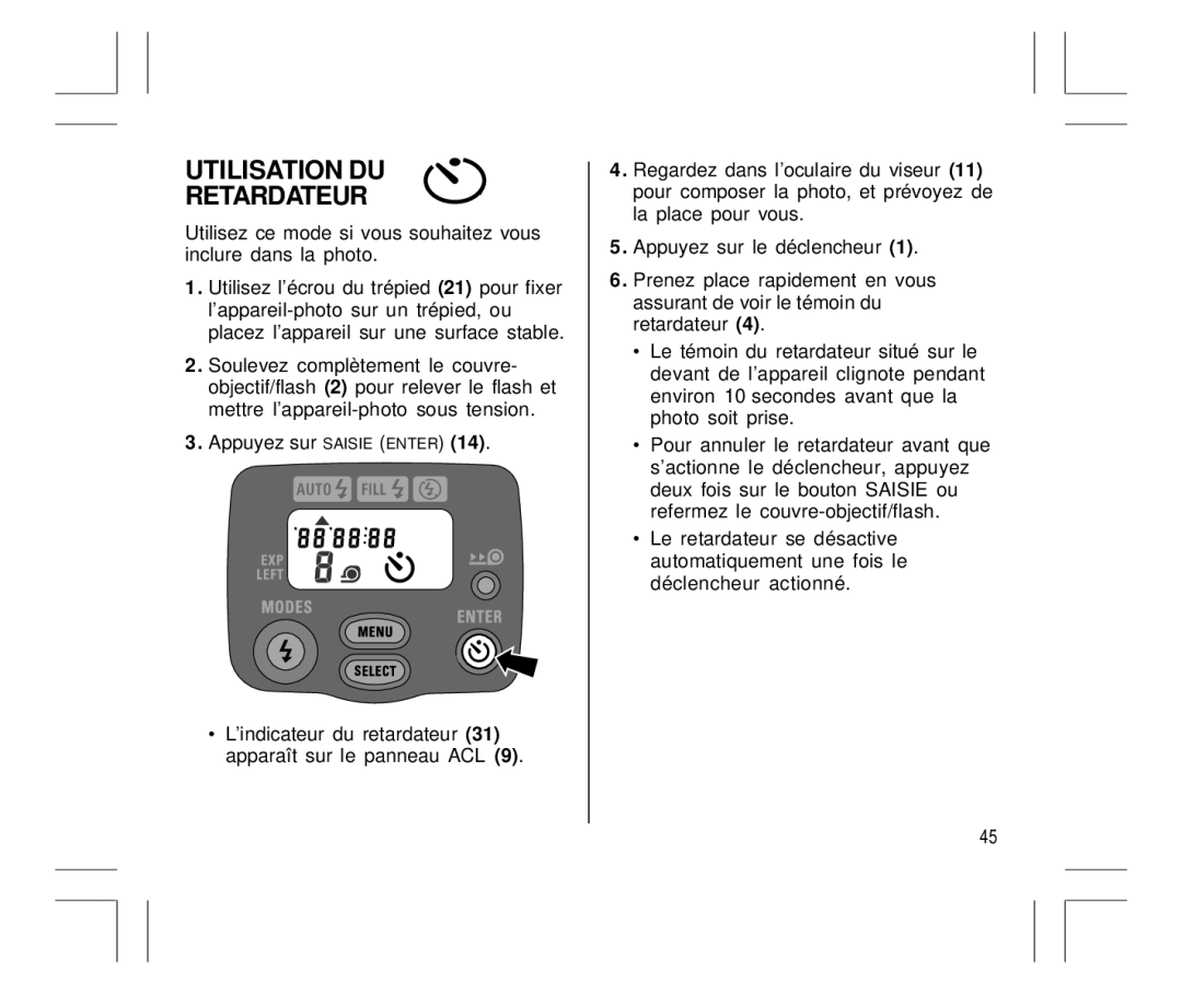 Kodak Auto-Focus Camera manual Utilisation DU Retardateur 