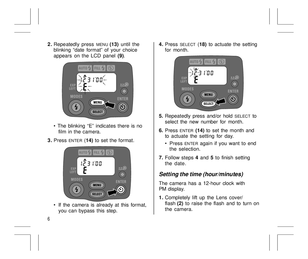 Kodak Auto-Focus Camera manual Setting the time hour/minutes 