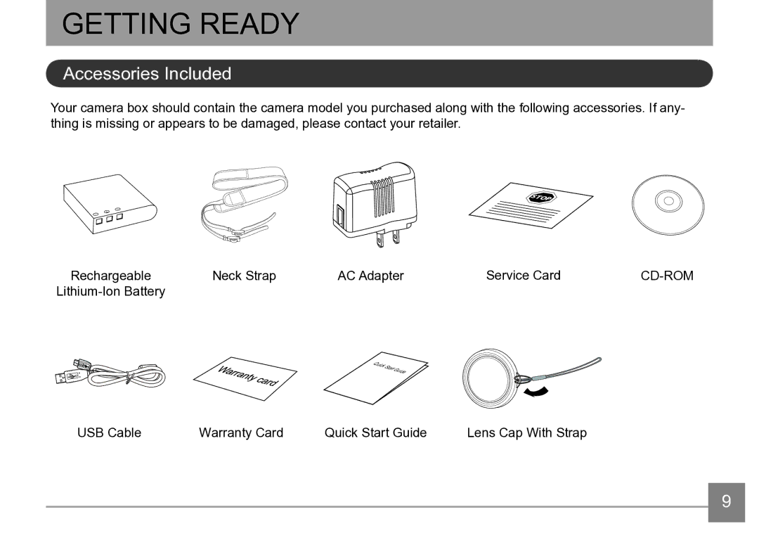 Kodak AZ361-SL, AZ361-WH user manual Getting Ready, Accessories Included 