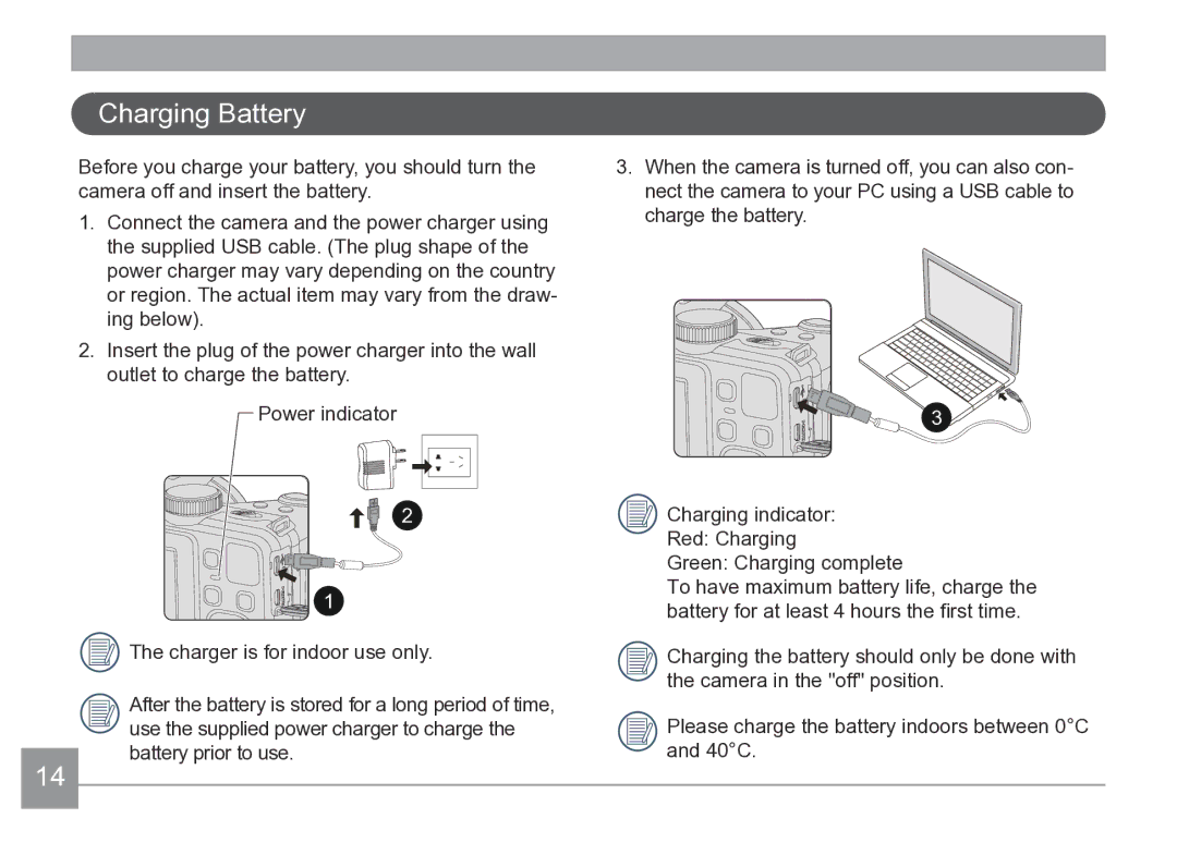 Kodak AZ361-WH, AZ361-SL user manual Charging Battery 