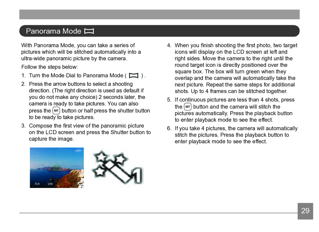 Kodak AZ361-SL, AZ361-WH user manual Panorama Mode 