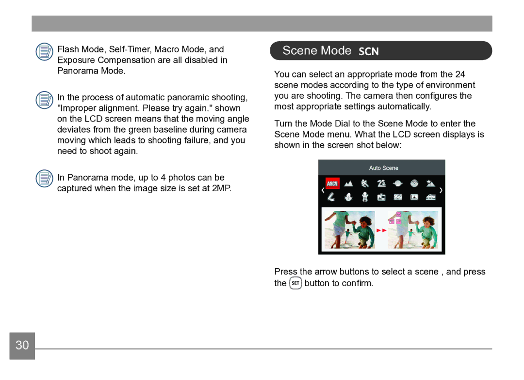 Kodak AZ361-WH, AZ361-SL user manual Scene Mode 