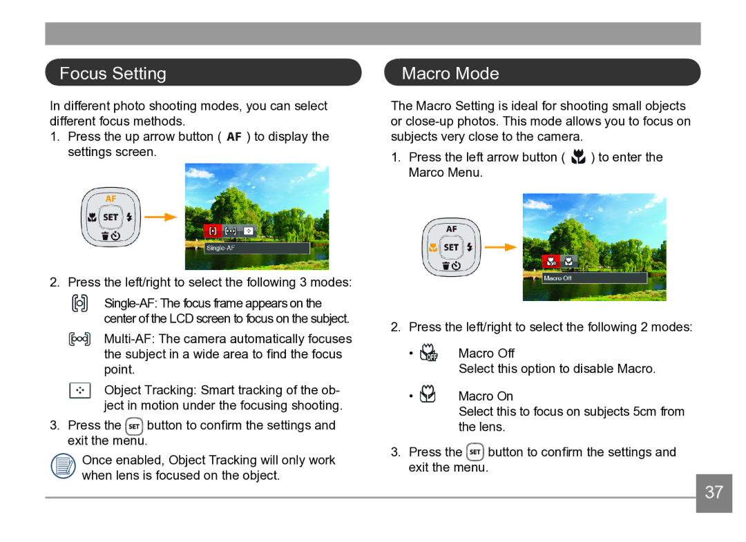 Kodak AZ361-SL, AZ361-WH user manual Focus Setting, Macro Mode 