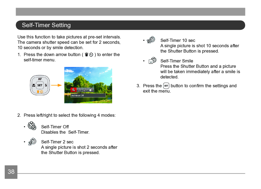 Kodak AZ361-WH, AZ361-SL user manual Self-Timer Setting 