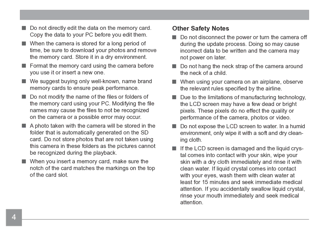 Kodak AZ361-WH, AZ361-SL user manual Other Safety Notes 