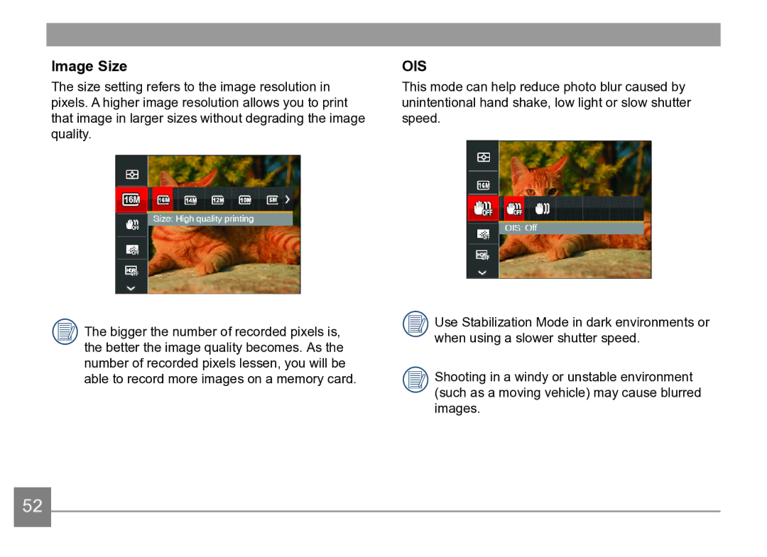 Kodak AZ361-WH, AZ361-SL user manual Image Size, Ois 