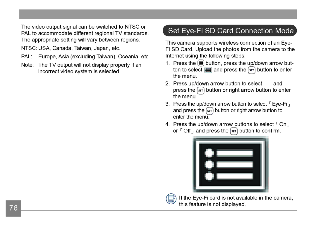 Kodak AZ361-WH, AZ361-SL user manual Set Eye-Fi SD Card Connection Mode 