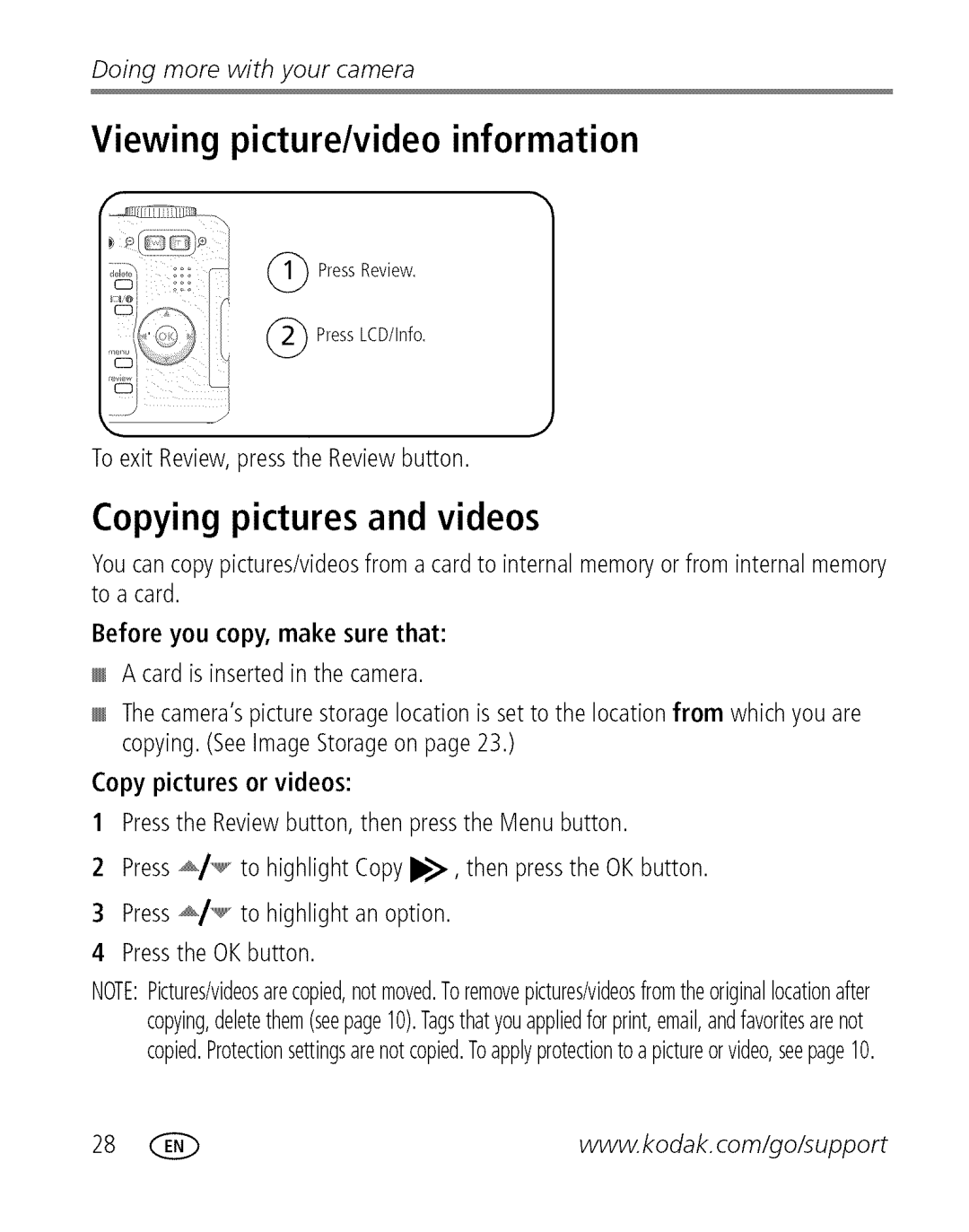 Kodak C 503 manual Copying pictures and videos, Before you copy, make sure that 