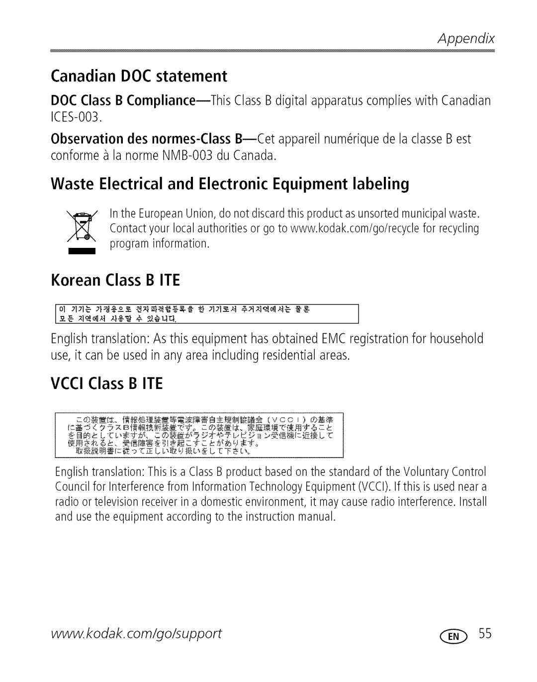 Kodak C 503 manual Canadian DOC statement 