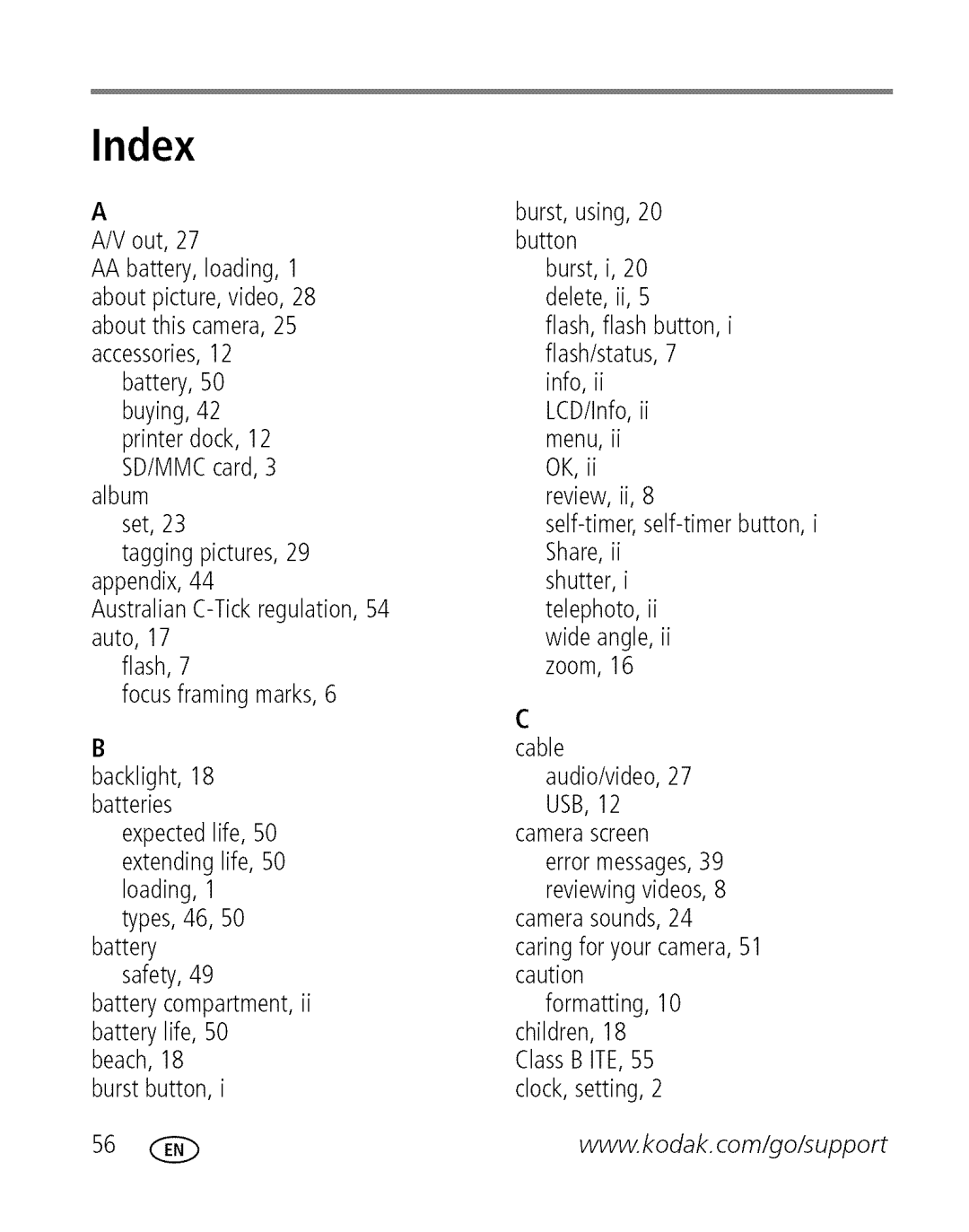 Kodak C 503 manual Index 