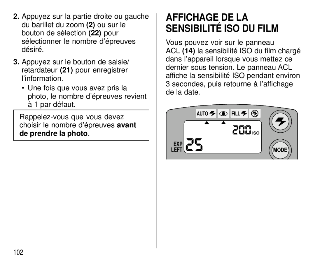 Kodak C 750 manual Affichage DE LA Sensibilité ISO DU Film 