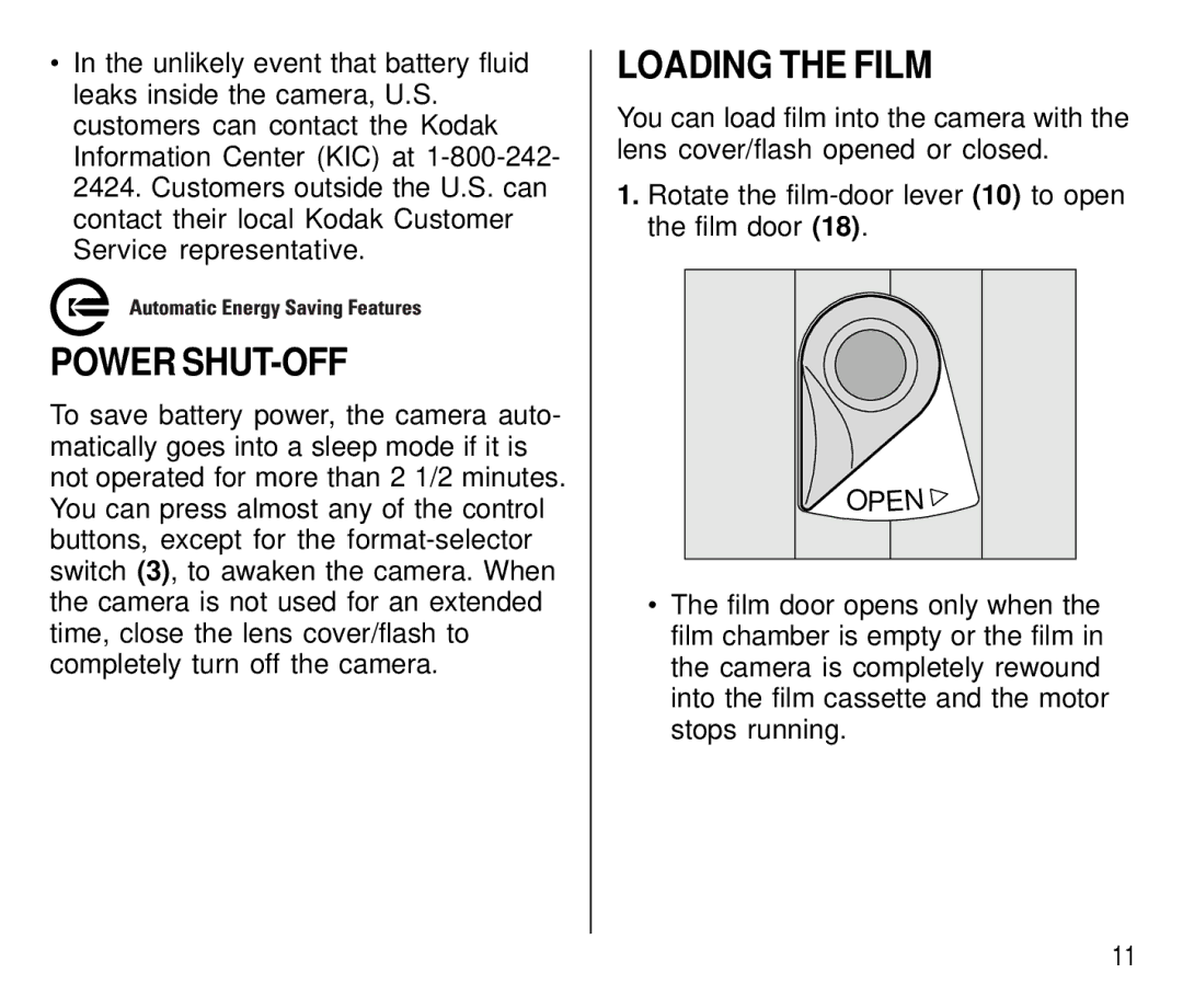 Kodak C 750 manual Loading the Film, Power SHUT-OFF 