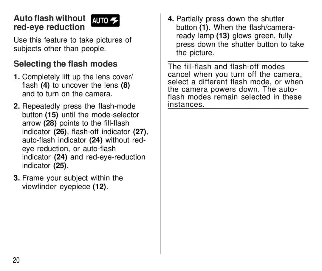 Kodak C 750 manual Auto flash without Auto red-eye reduction, Selecting the flash modes 