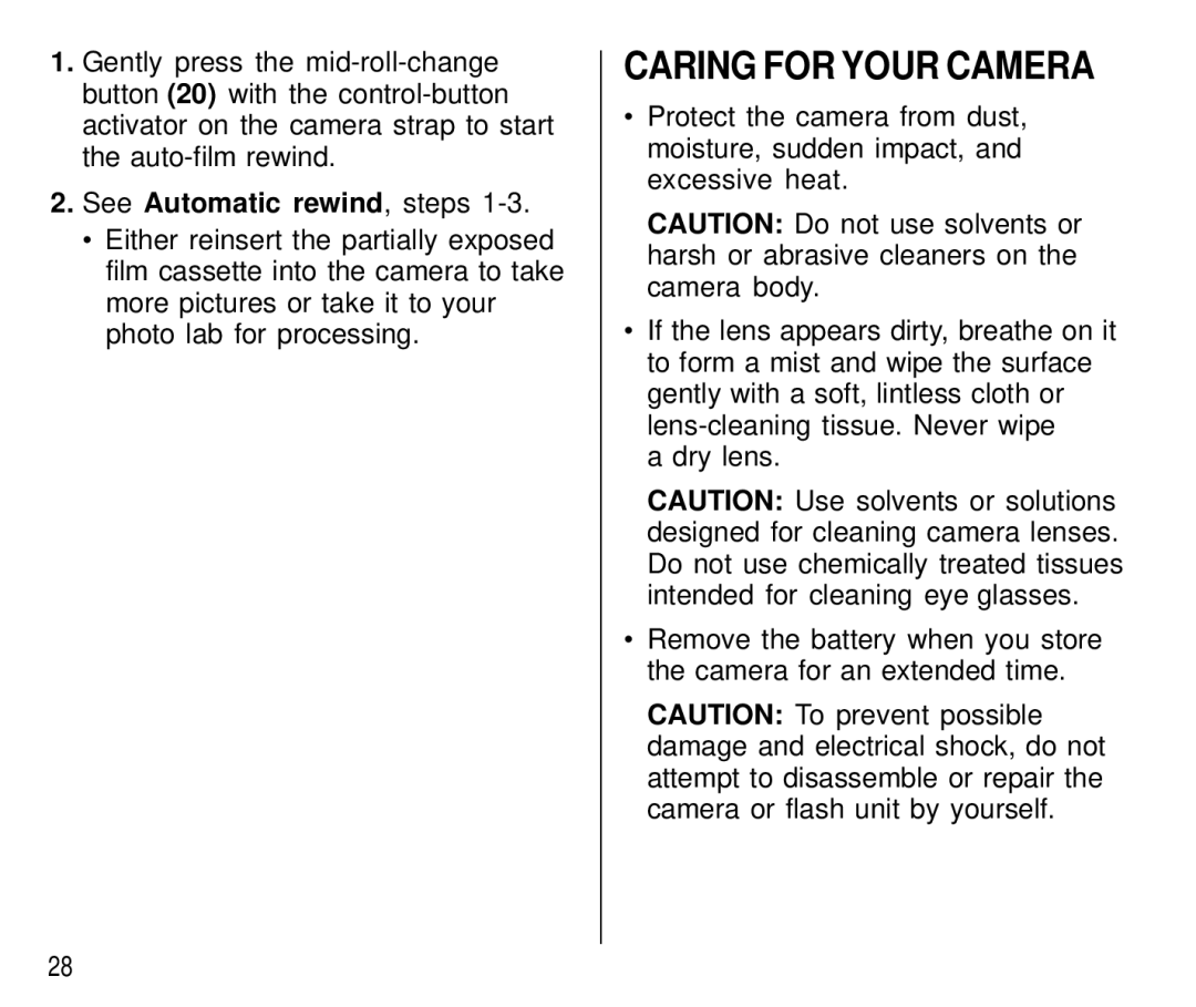 Kodak C 750 manual Caring for Your Camera 