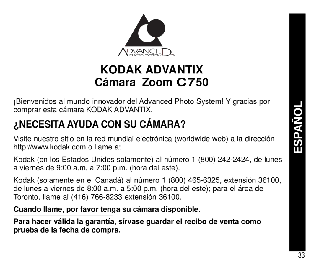 Kodak C 750 manual Cámara ZoomC750, ¿NECESITA Ayuda CON SU CÁMARA? 