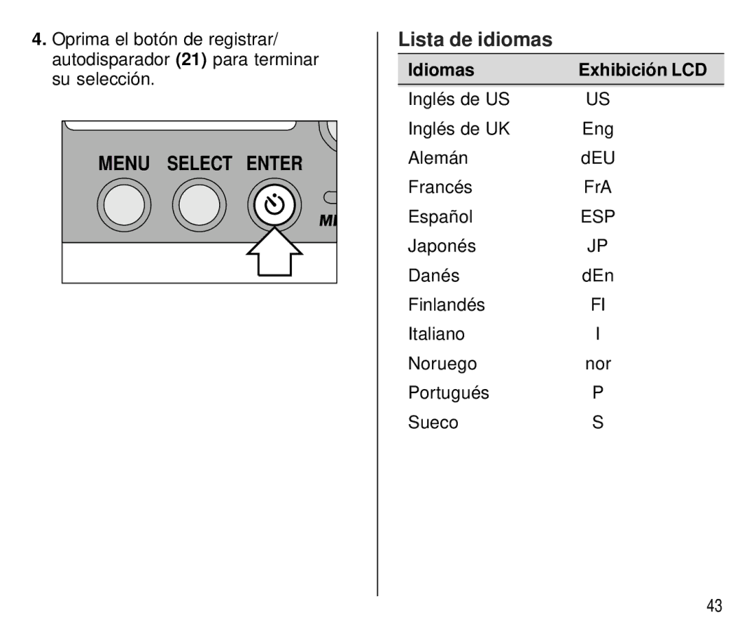 Kodak C 750 manual Lista de idiomas, Idiomas Exhibición LCD 