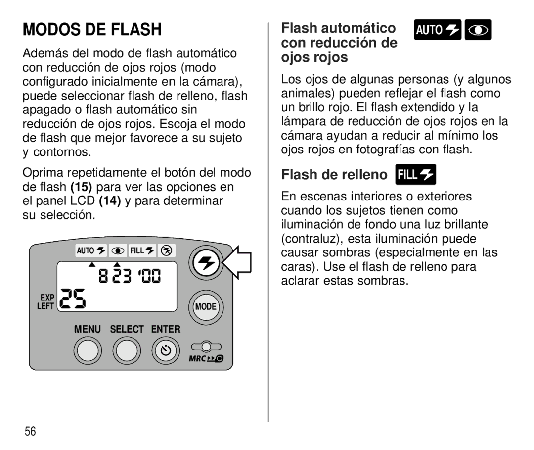 Kodak C 750 manual Modos DE Flash, Flash automático Auto con reducción de Ojos rojos, Flash de relleno Fill 