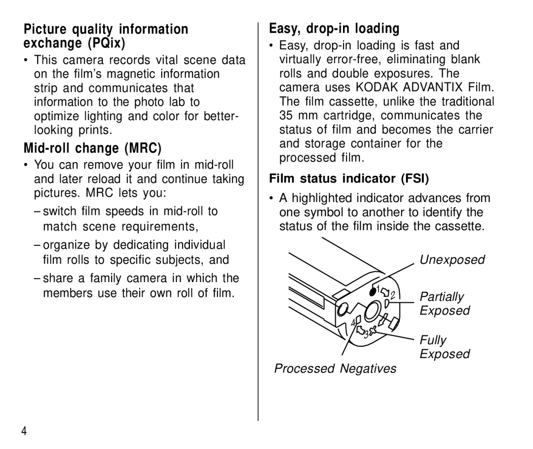 Kodak C 750 manual Picture quality information exchange PQix, Film status indicator FSI 