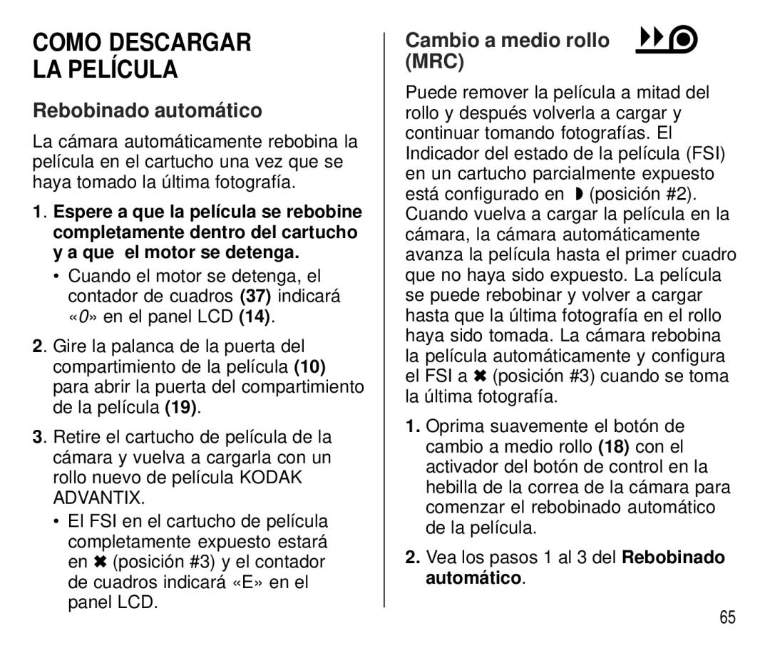 Kodak C 750 manual Como Descargar LA Película, Rebobinado automático 