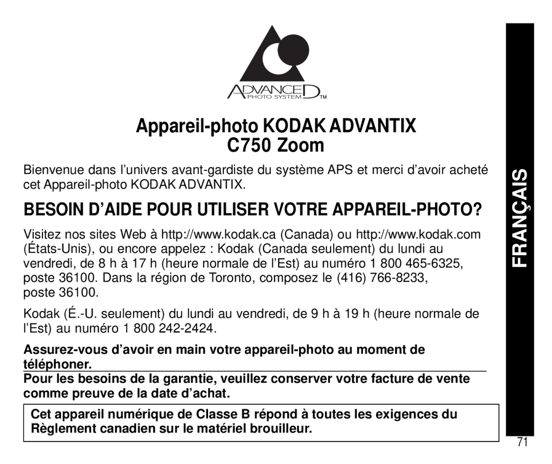 Kodak C 750 manual Français 