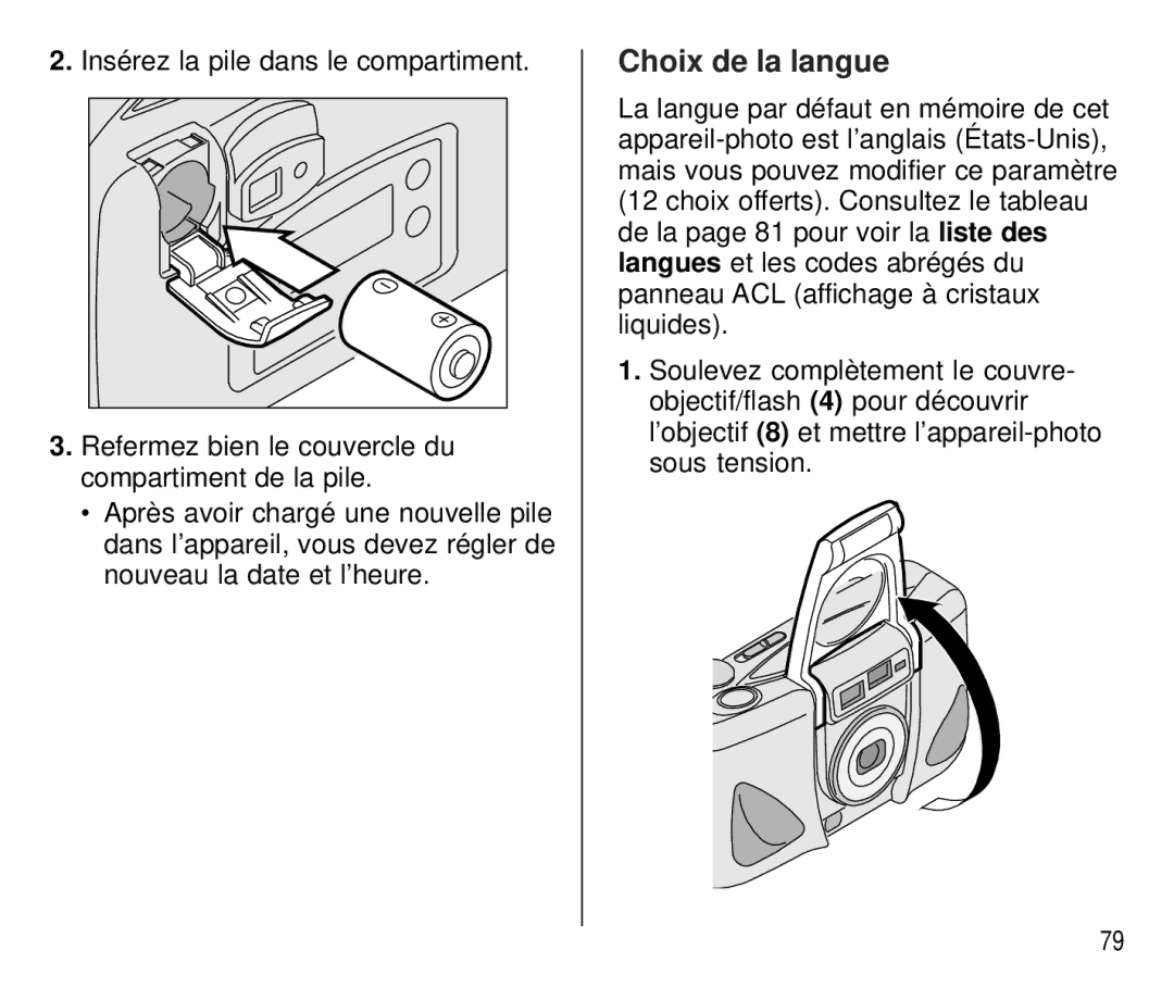 Kodak C 750 manual Choix de la langue 