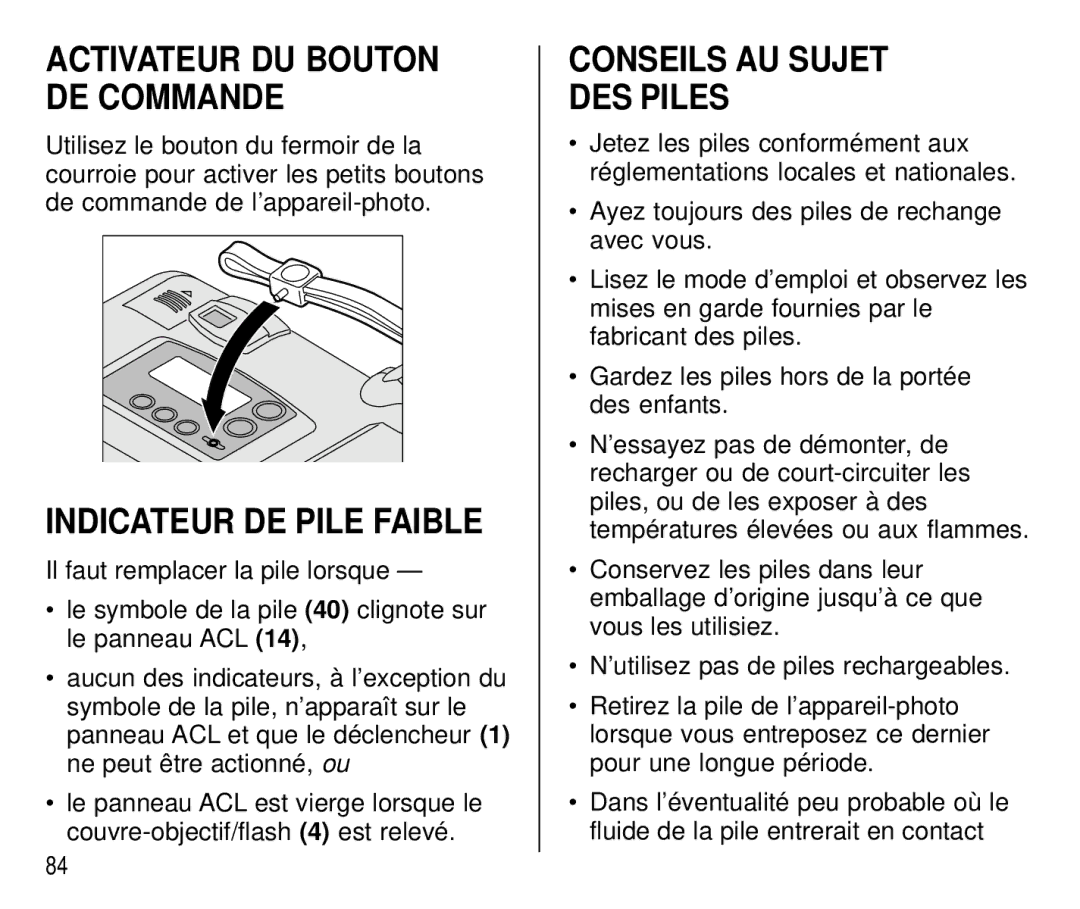 Kodak C 750 manual Indicateur DE Pile Faible, Conseils AU Sujet DES Piles 