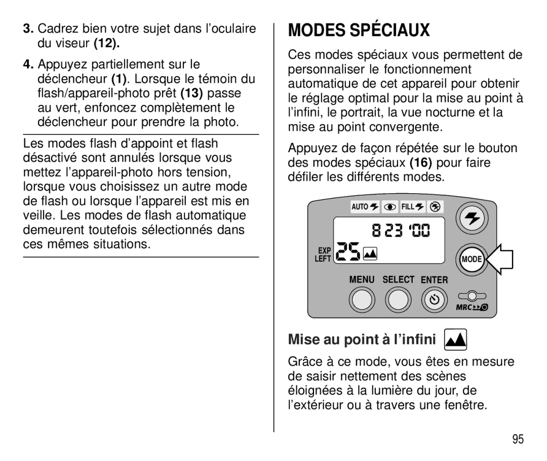 Kodak C 750 manual Modes Spéciaux, Mise au point à l’infini 