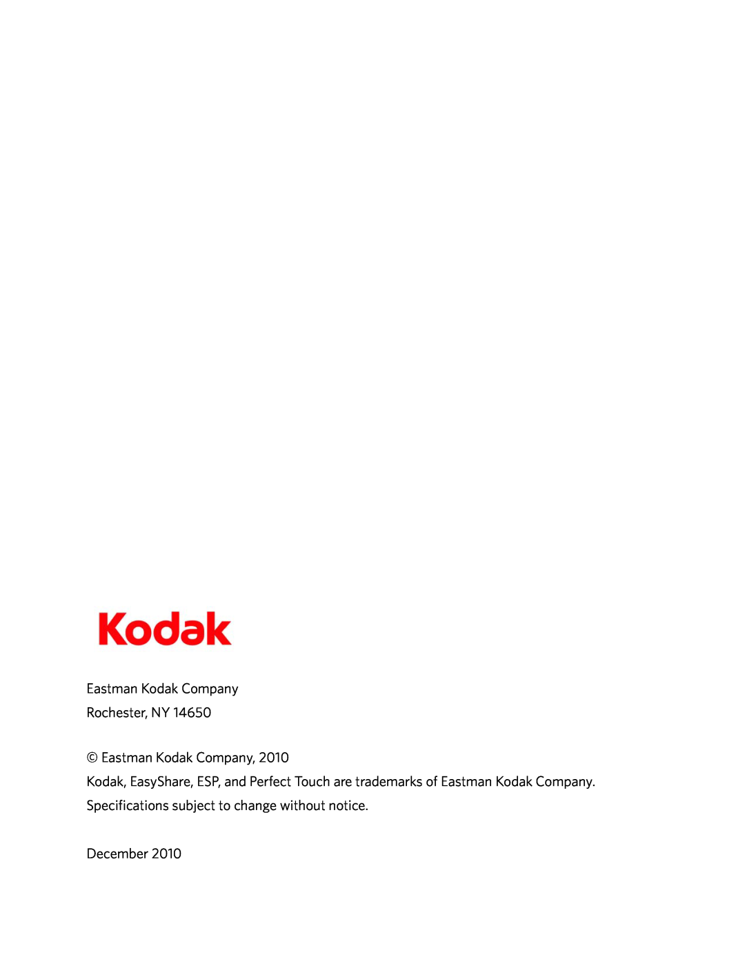 Kodak C110 manual Eastman Kodak Company Rochester, NY Eastman Kodak Company, December 