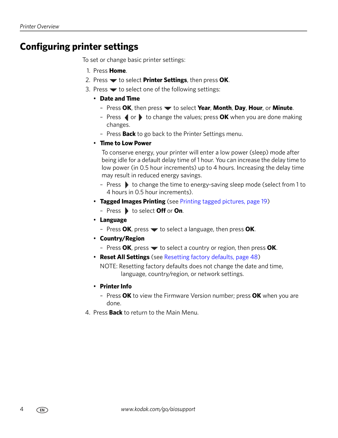 Kodak C110 manual Configuring printer settings 