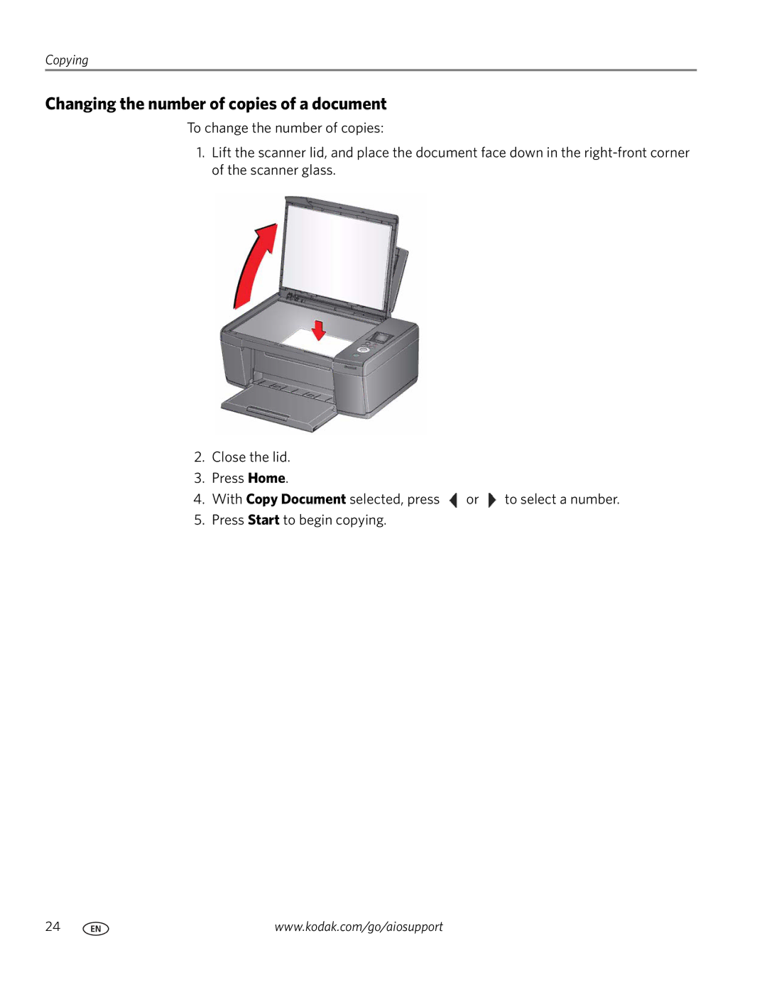 Kodak C110 manual Changing the number of copies of a document 