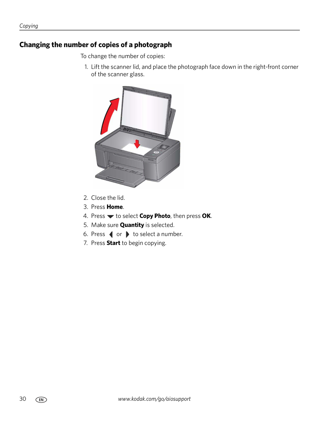 Kodak C110 manual Changing the number of copies of a photograph 