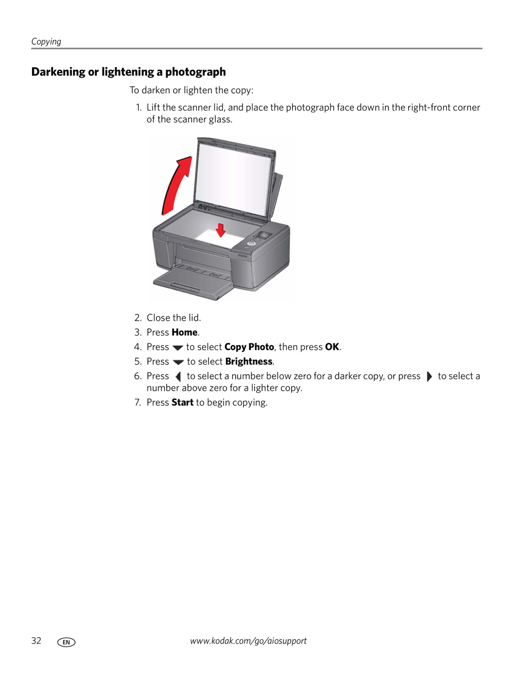 Kodak C110 manual Darkening or lightening a photograph 