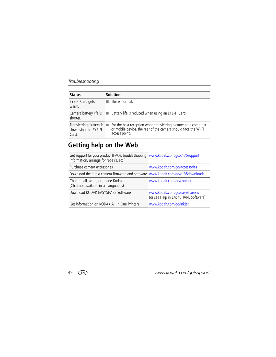 Kodak C135 manual Getting help on the Web, Shorter 