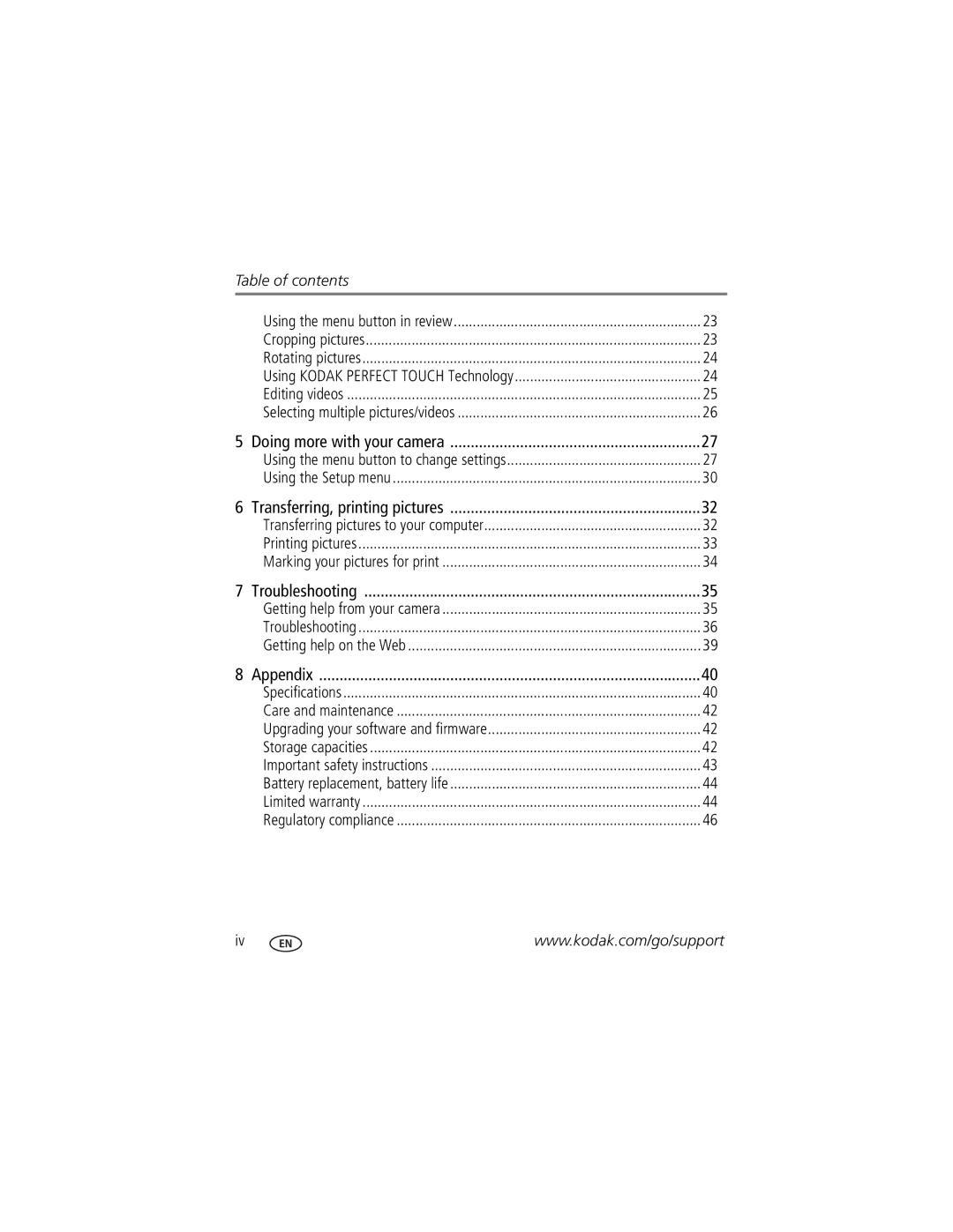 Kodak C15 manual Table of contents 