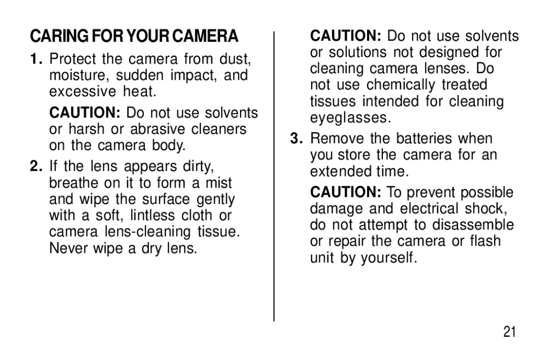 Kodak C400, C300 manual Caring for Your Camera 