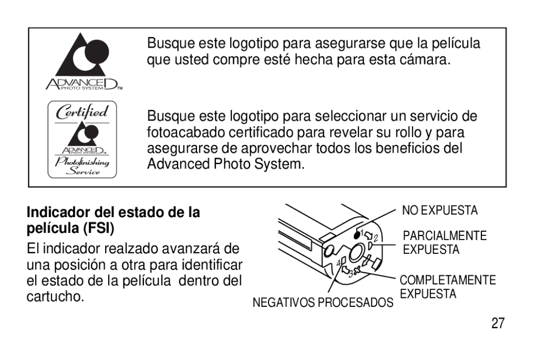 Kodak C400, C300 manual Indicador del estado de la película FSI 