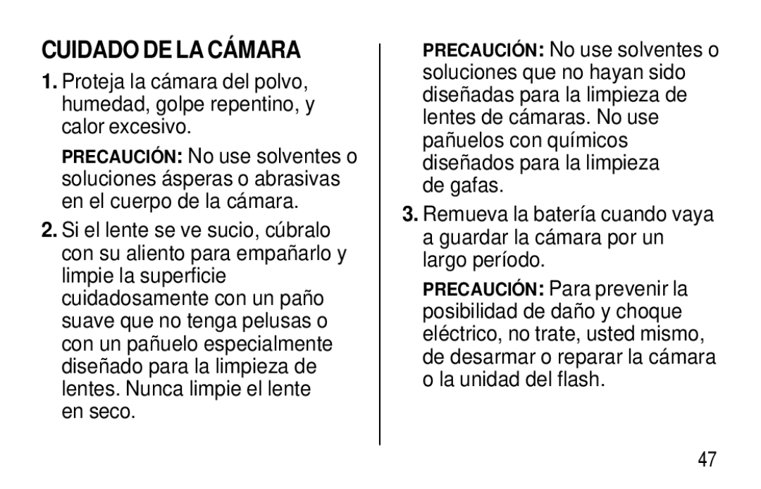 Kodak C400, C300 manual Cuidado DE LA Cámara 