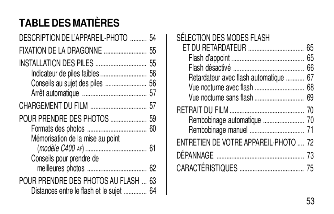 Kodak C400, C300 manual Conseils pour prendre de, Table DES Matières 