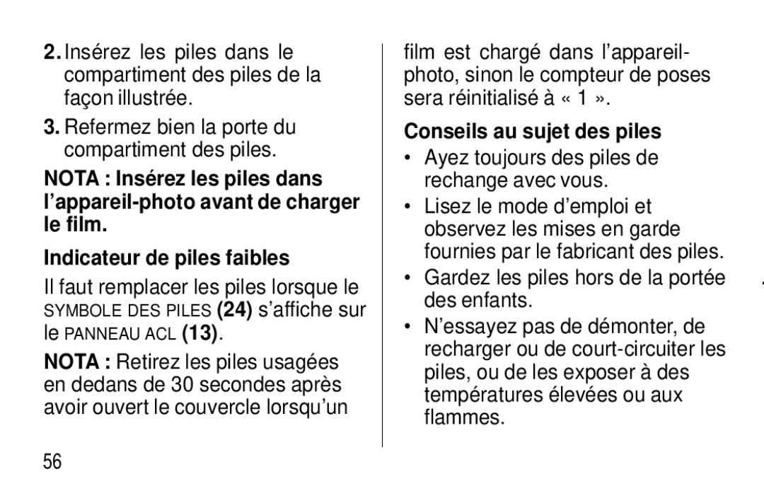 Kodak C300, C400 manual Conseils au sujet des piles, Ayez toujours des piles de rechange avec vous 