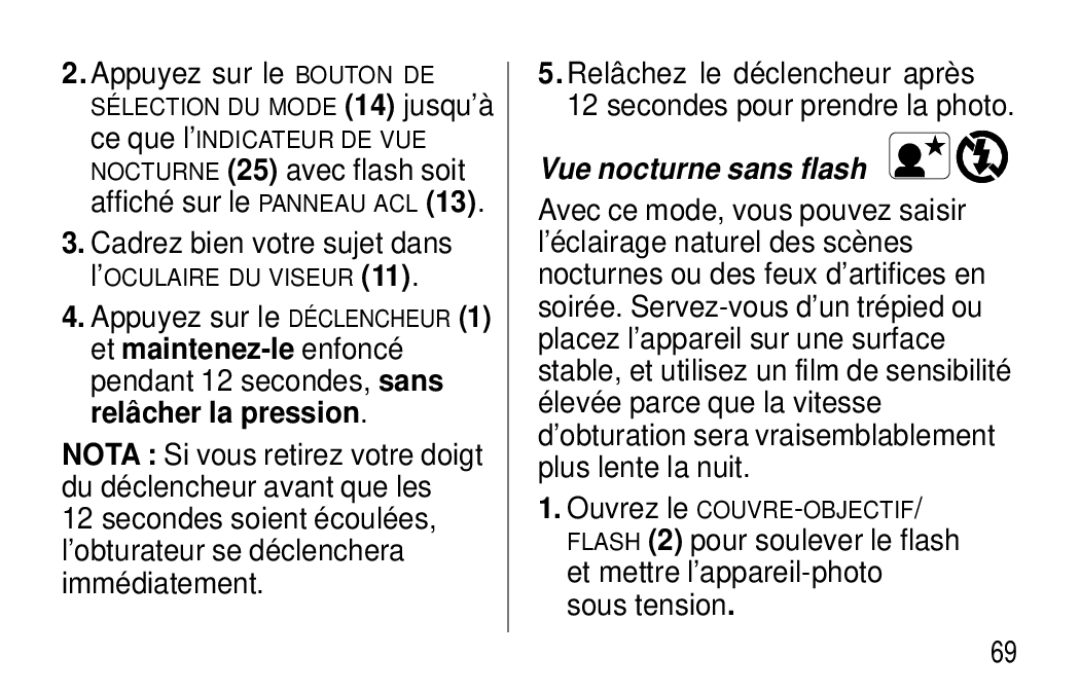 Kodak C400, C300 manual Vue nocturne sans flash 