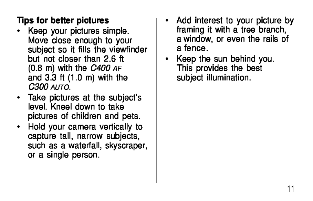 Kodak C400, C300 manual Tips for better pictures 
