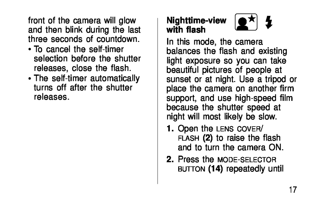 Kodak C400, C300 manual Nighttime-view with flash 