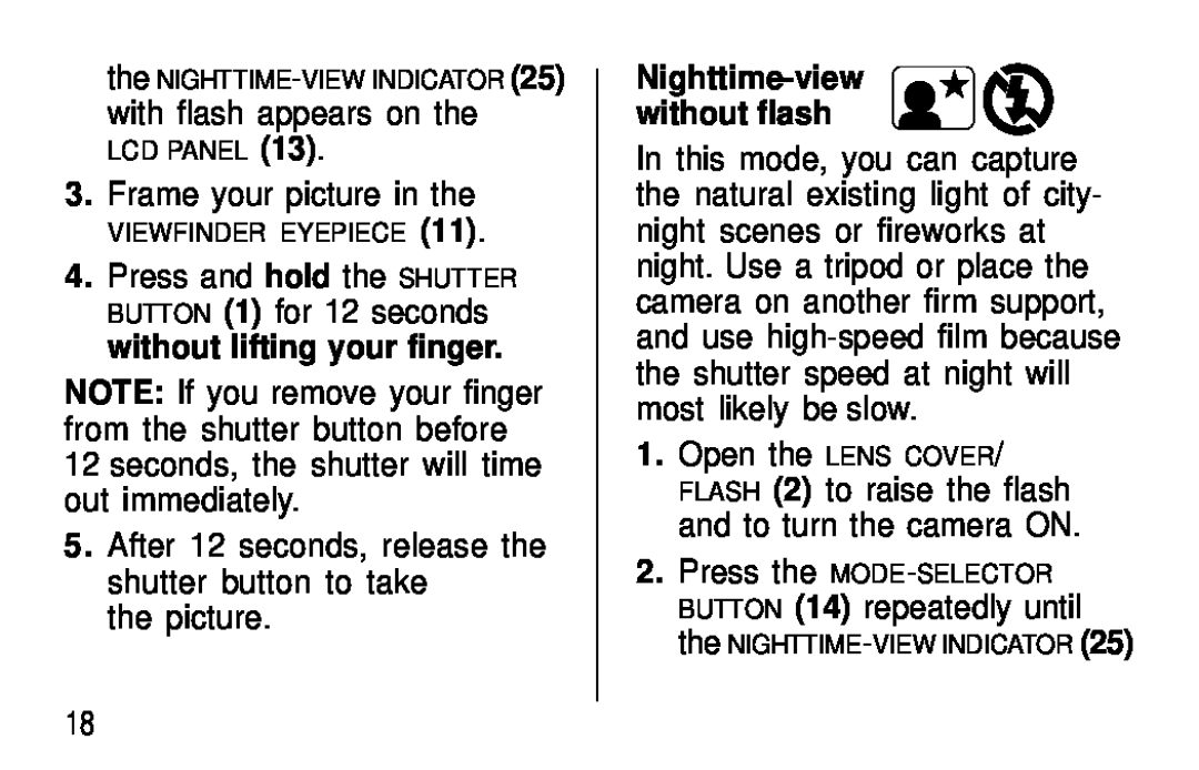 Kodak C300, C400 manual Nighttime-view without flash 