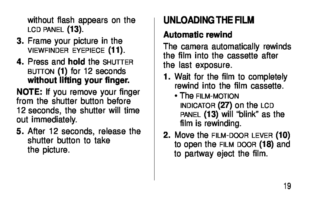 Kodak C400, C300 manual Unloading The Film, Automatic rewind 