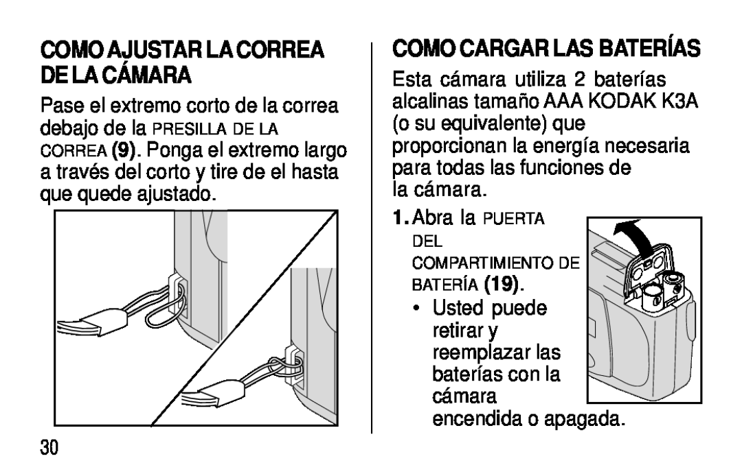 Kodak C300, C400 manual Como Ajustar La Correa De La Cámara, Como Cargar Las Baterías 