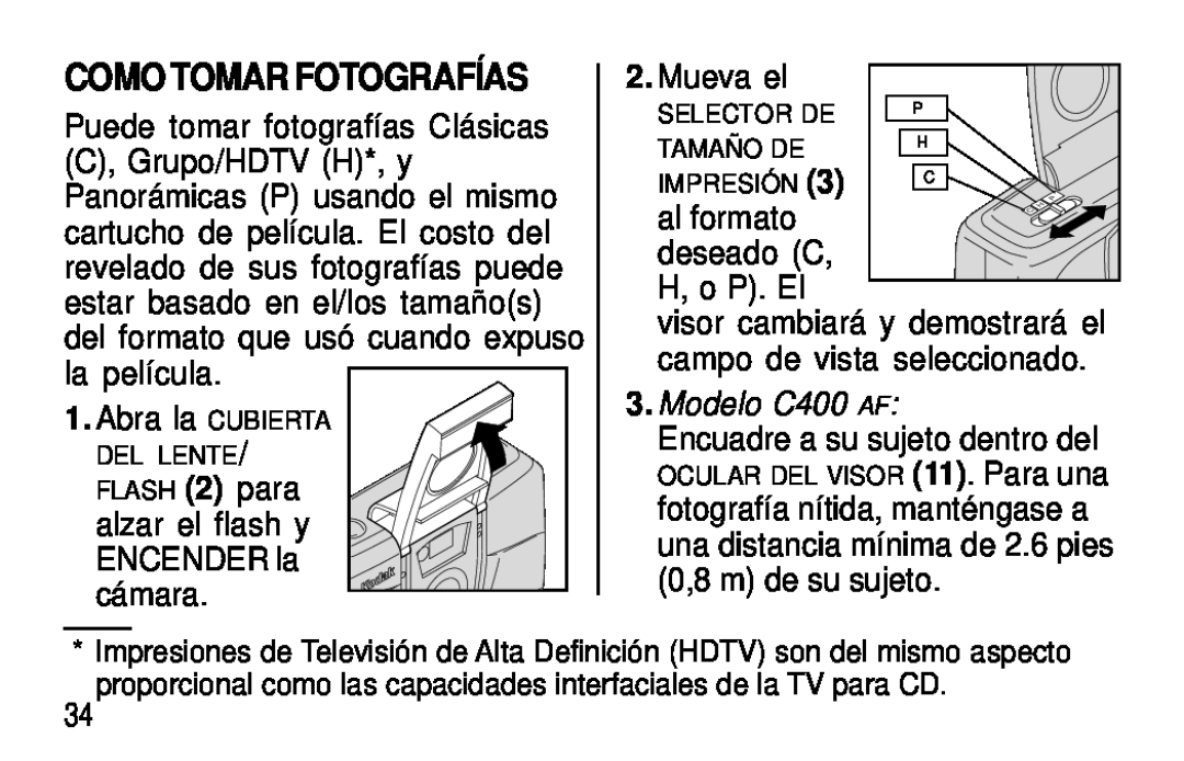 Kodak C300 manual Como Tomar Fotografías, Modelo C400 AF 