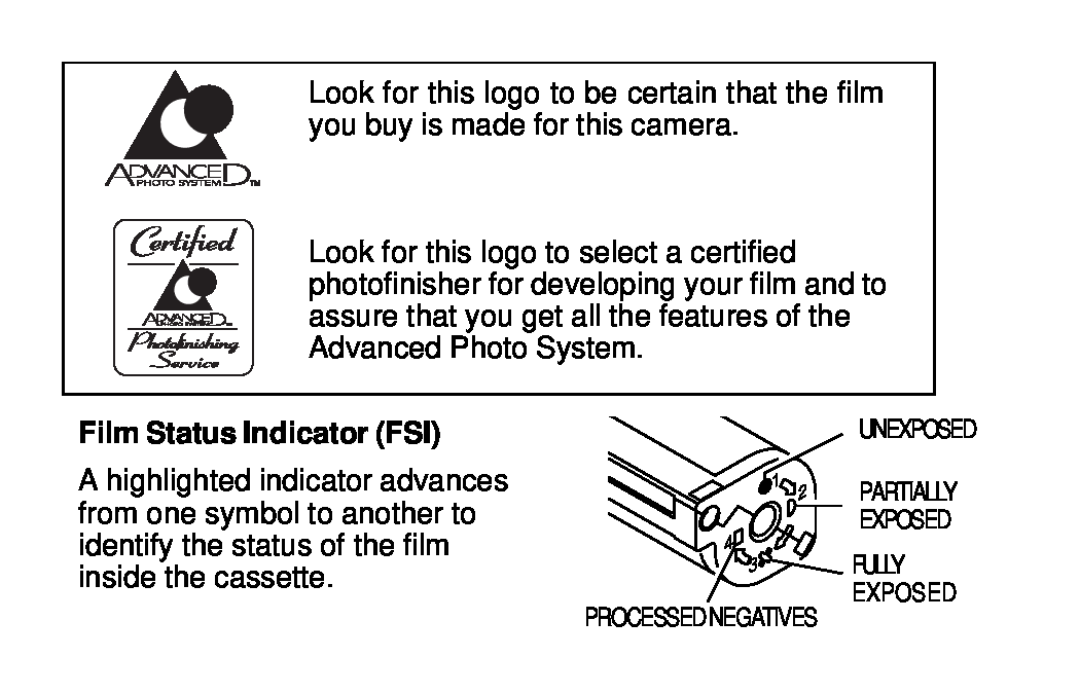 Kodak C400, C300 manual Film Status Indicator FSI, Unexposed 